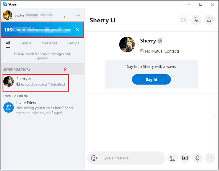 search Skype account
