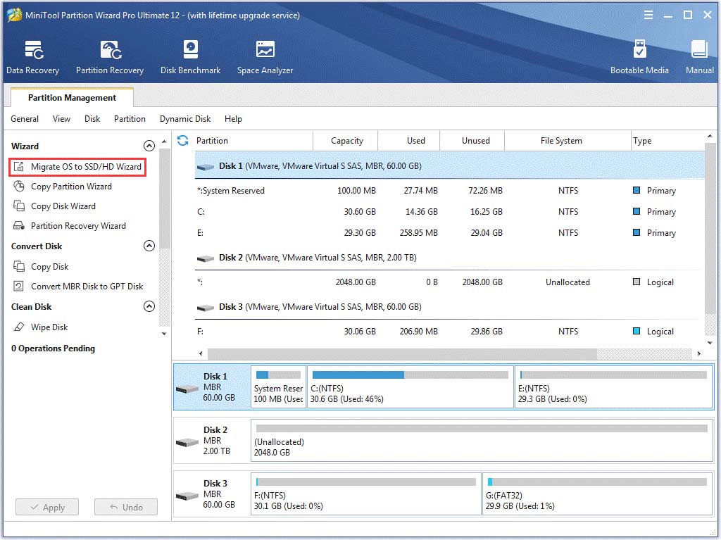 click on Migrate OS to SSD wizard