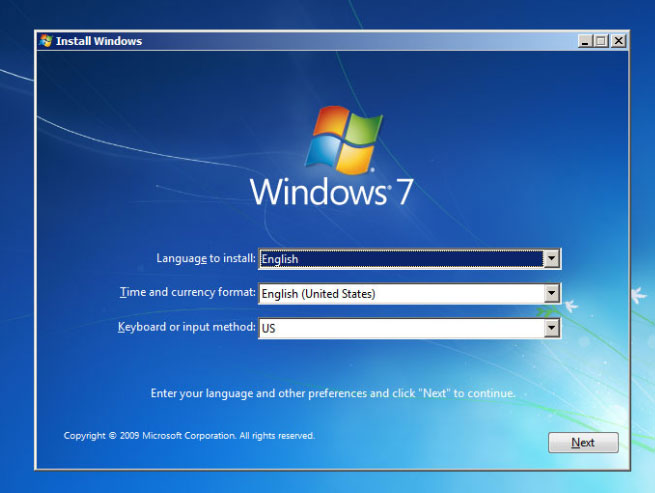 install windows 7 from usb