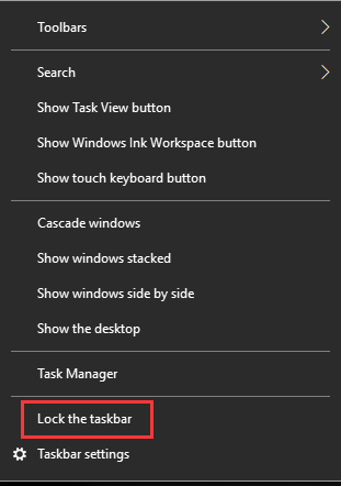 uncheck the Lock the taskbar option