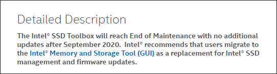 Intel’s SSD Toolbox has reached end of life