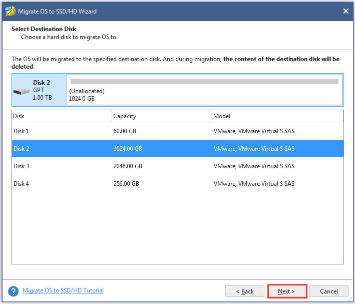 select the target disk