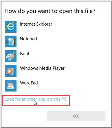 choose Look for another app on this PC option