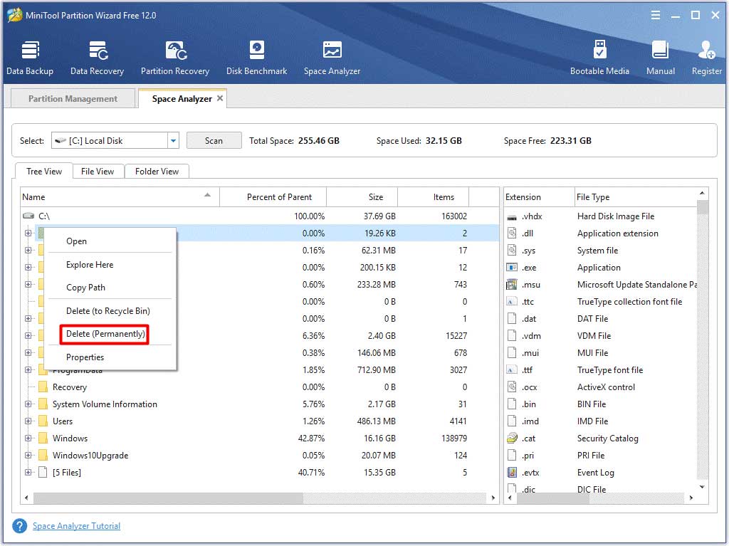 select the Delete permanently option