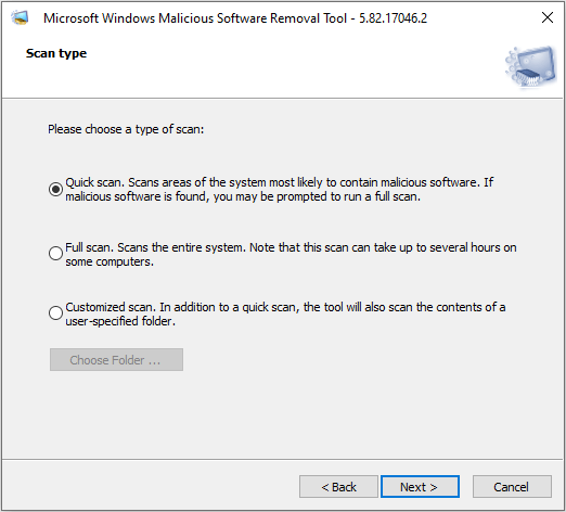 run Microsoft Windows malicious software removal tool