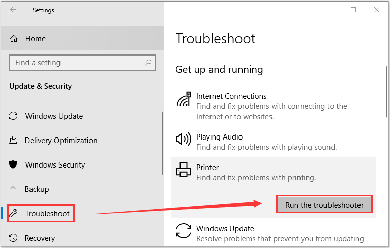 click Run the troubleshooter