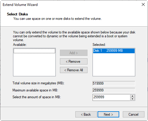 Select Disks with Available Free Space