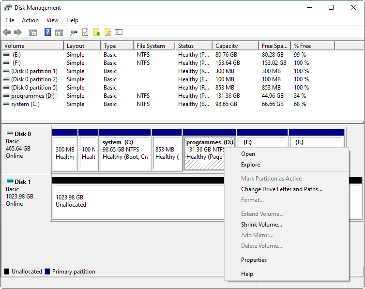 Disk Management Partition Features