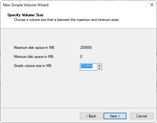 Specify Volume Size
