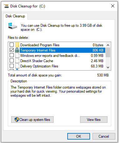delete temporary internet files