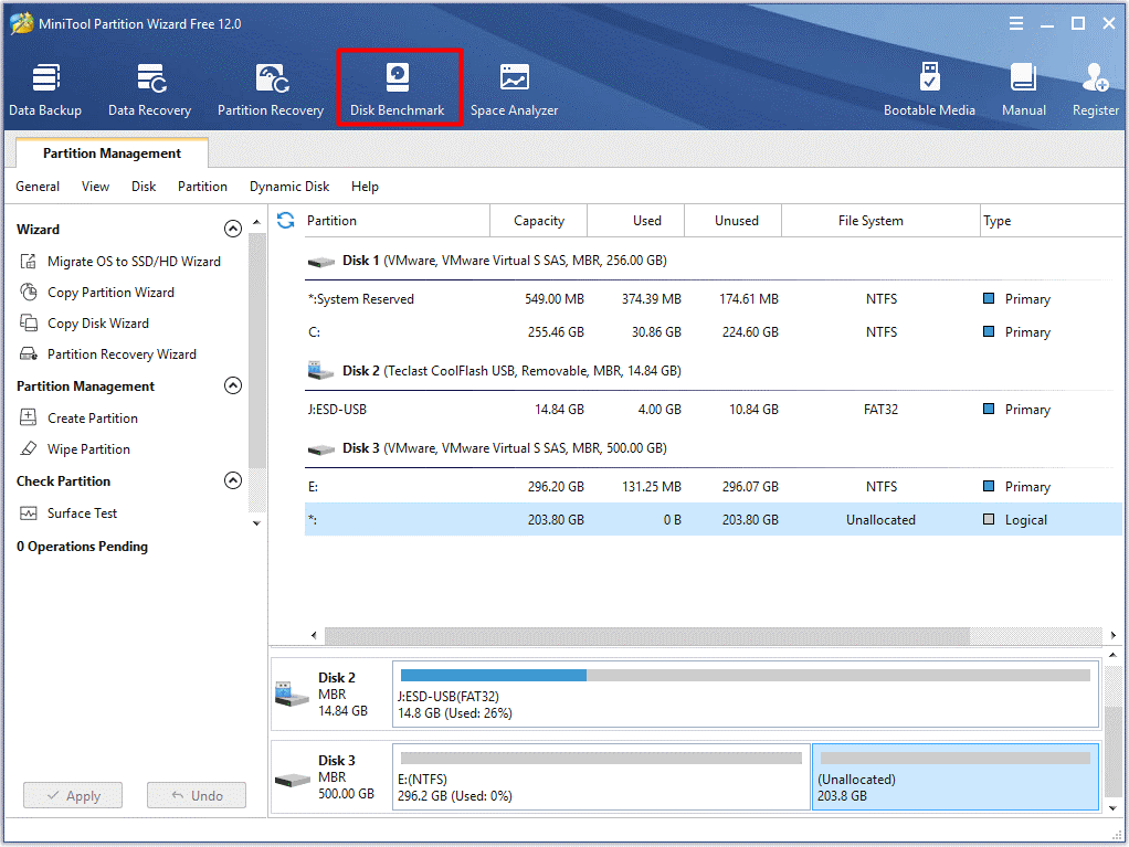 click on Disk Benchmark on the top of the screen