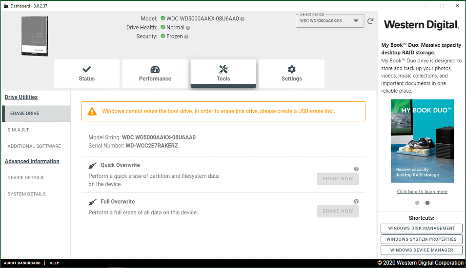 wd drive utilities erasing data from drive stuck