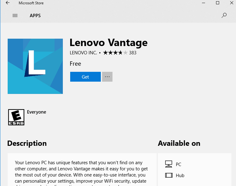 download Lenovo Vantage from Microsoft Store