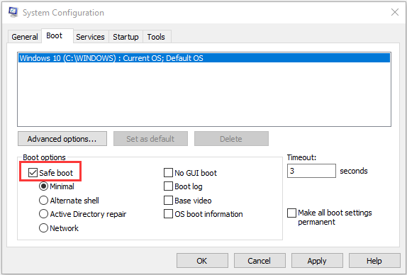 check Safe boot option