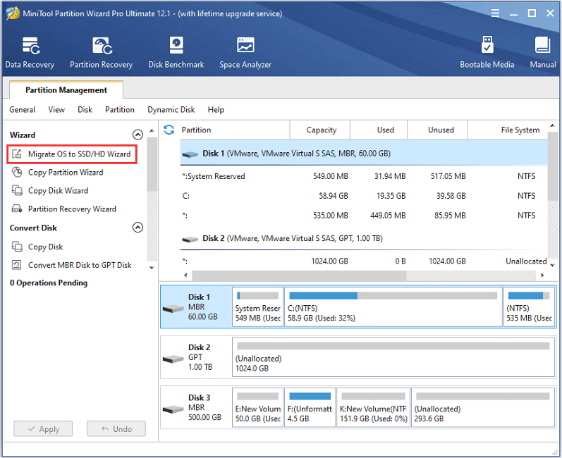 select Migrate OS to SSD/HD Wizard