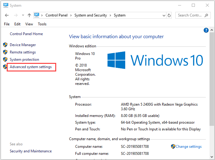click Advanced system settings