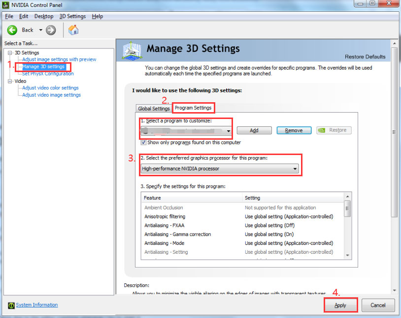 click on Manage 3D Settings