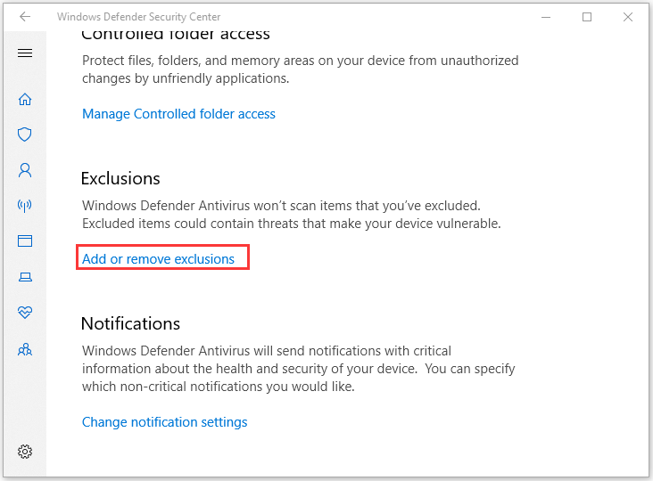 Add or remove exclusions