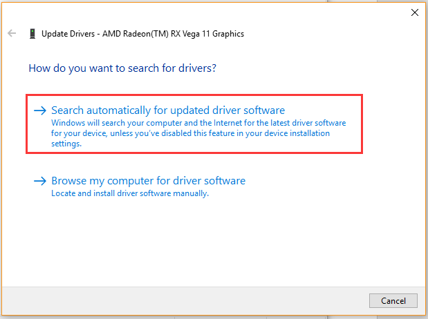 Search automatically for updated driver software