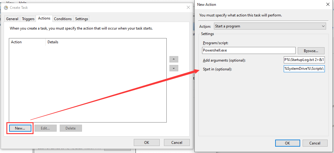 Set up New Action