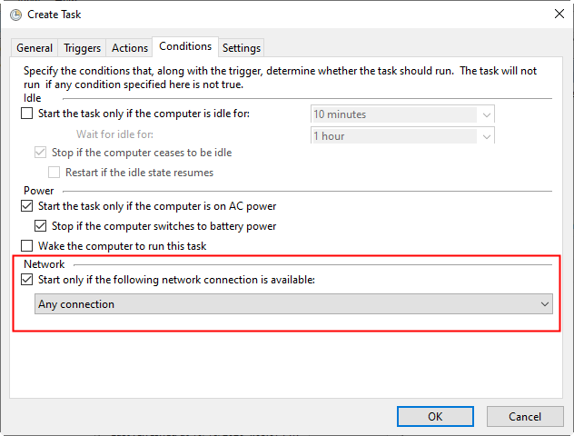 Specify Conditions in Create Task