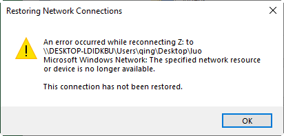 Restoring Network Connections Error