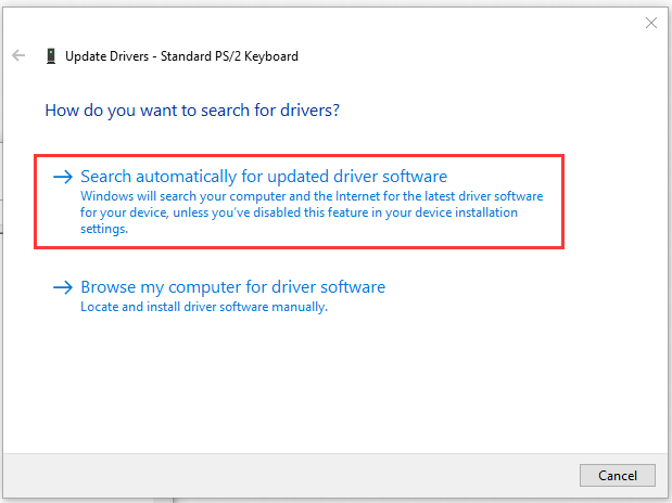 Search automatically for updated driver software