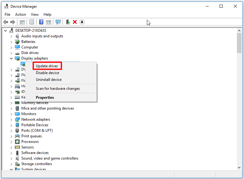 click the Update driver option