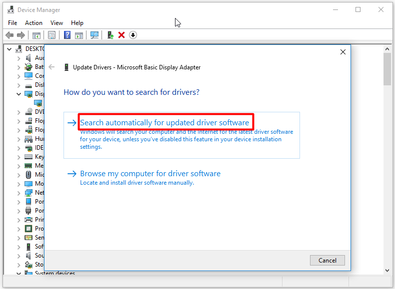 Search automatically for updated driver software
