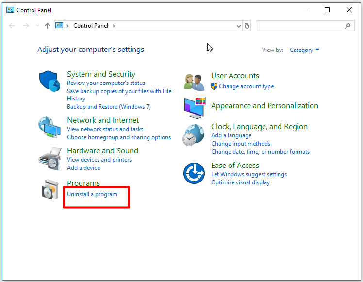 click uninstall a program