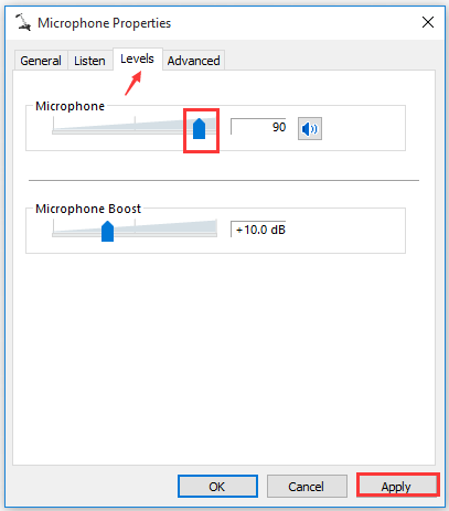 set microphone input gain windows 10