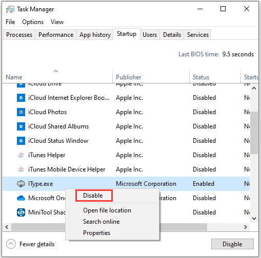 click Disable