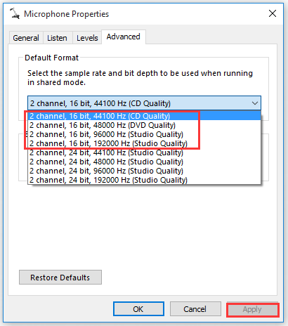 change the format of microphone