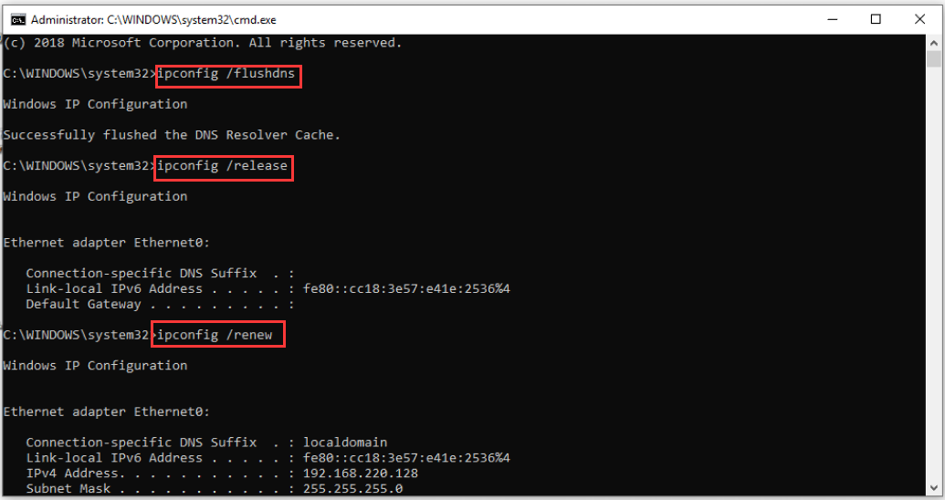 renew ipconfig