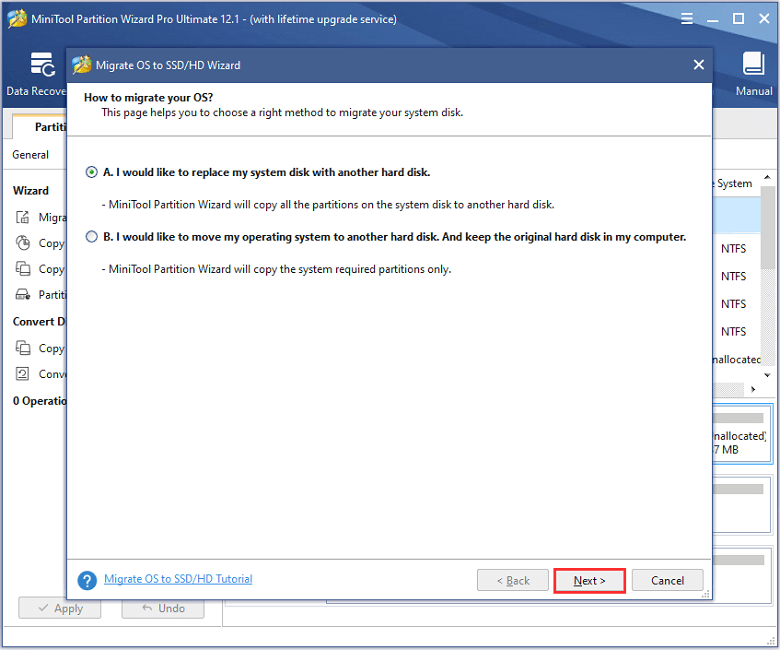 select Option A and click Next