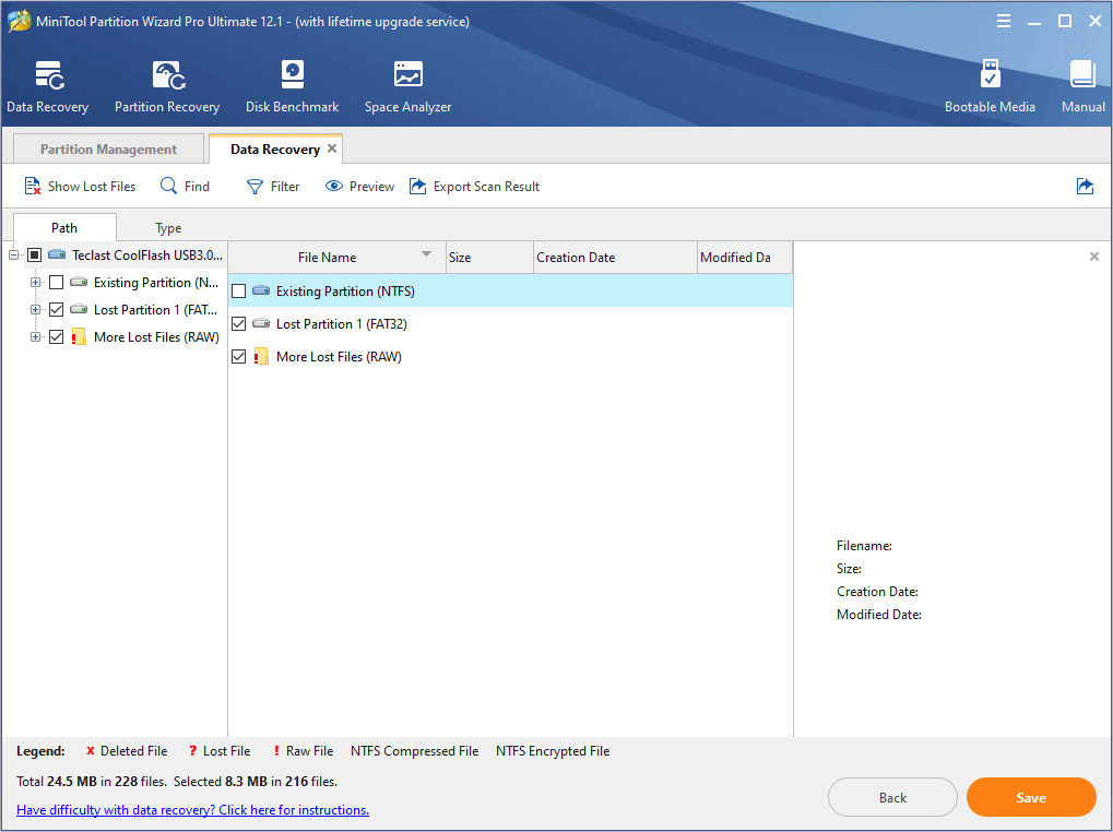 find the files that need to be recovered and then click Save