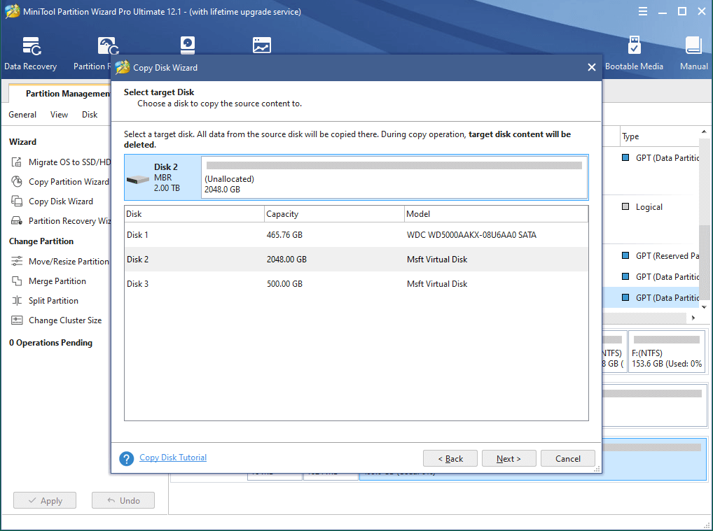 Select Target Disk to Accept Source