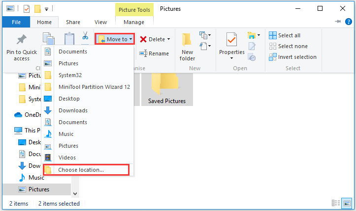 move personal files to another location via File Explorer