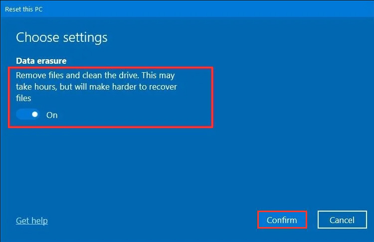 click on Data erasure