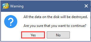 click Yes to confirm the operation