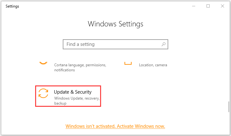click Update and Security