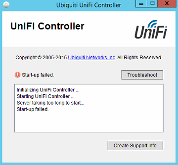 UniFi controller startup failed error