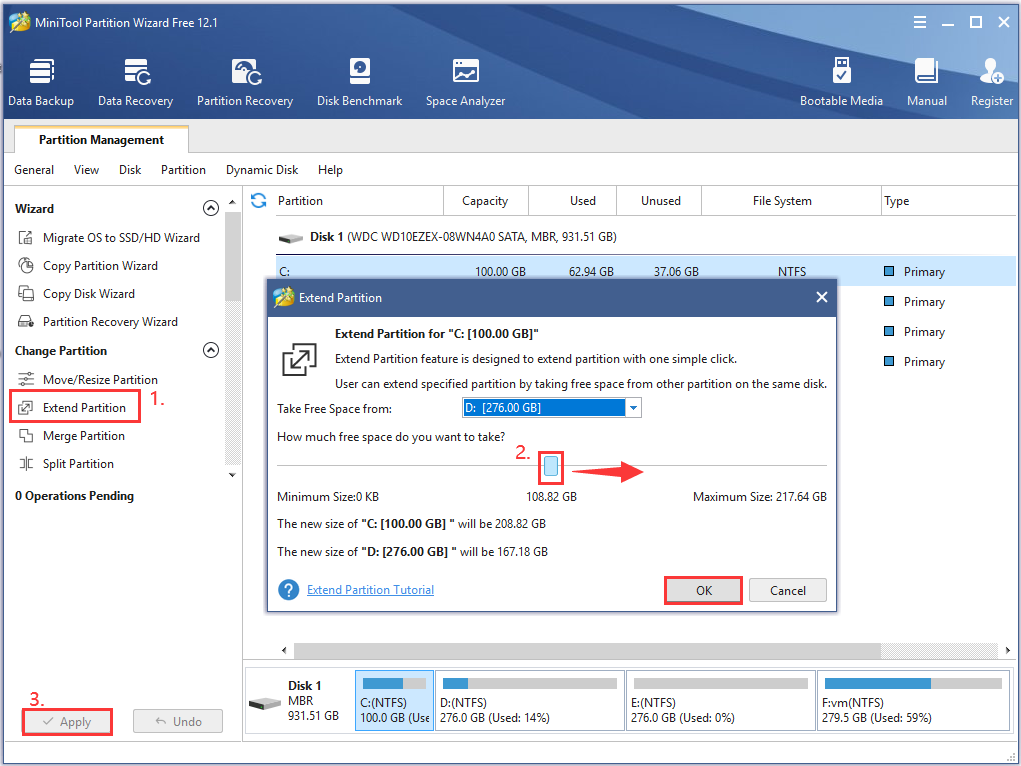the process of extending C drive