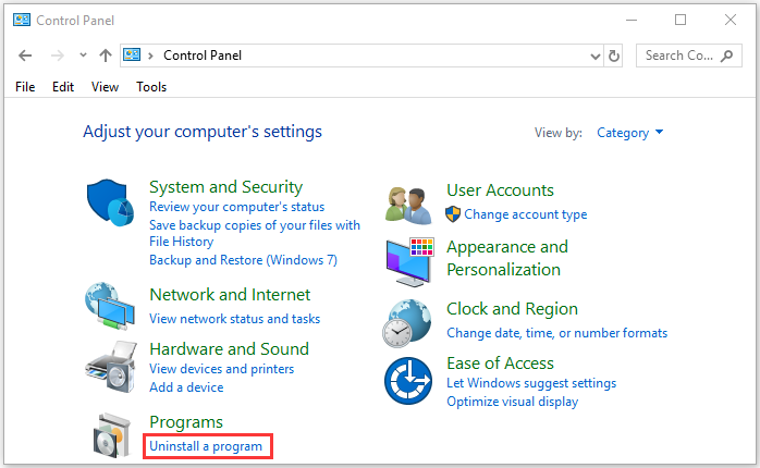 click on Uninstall a program