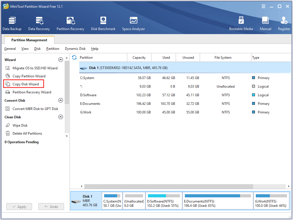 activate the Copy Disk Wizard feature