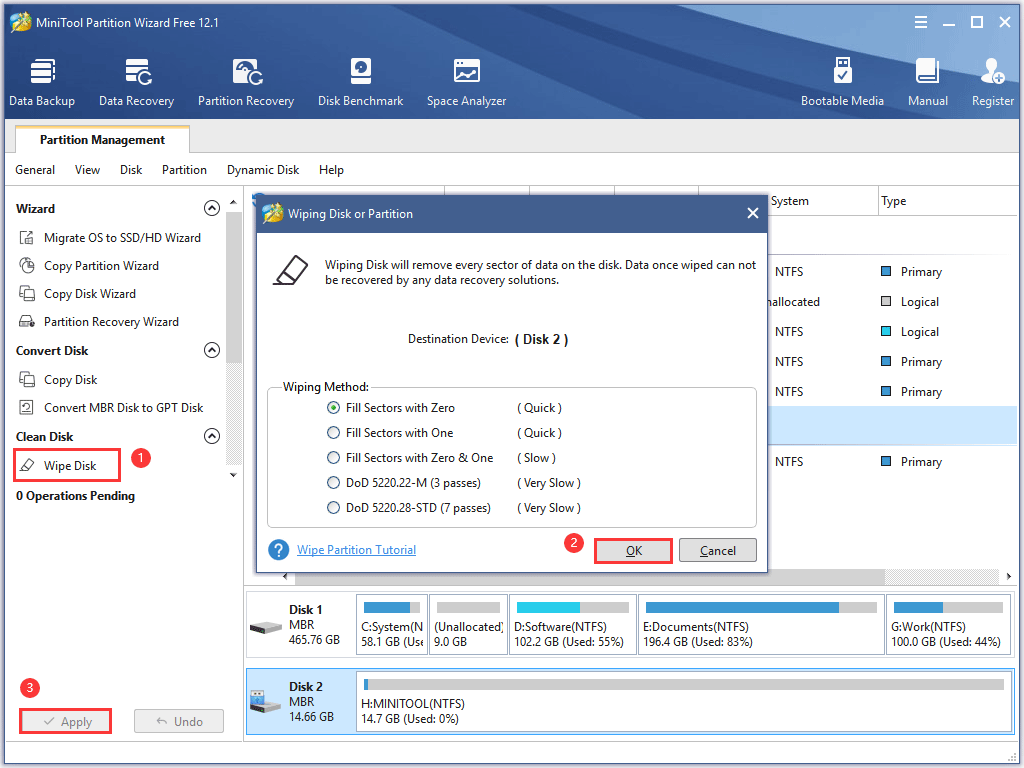 erase a USB drive with MiniTool Partition Wizard
