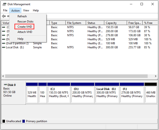 click Create VHD