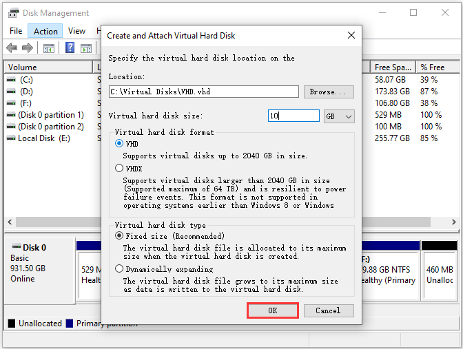create VHD or VHDX file