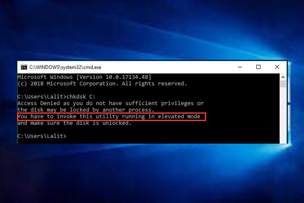 chkdsk access denied elevated mode