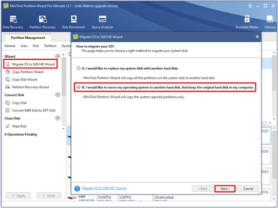 choose migrate OS option B